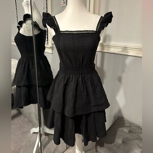 Shabby Chic 100% Cotton Black Ruffled Tiered Dress Size Small